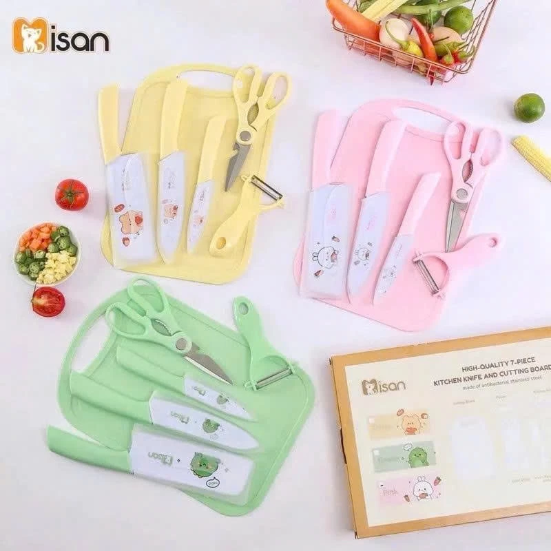 Bộ Dao Thớt Kéo Nhà Bếp Innox 7 Món YEUBEVN Cao Cấp Tiện Dụng Chống Gỉ Chịu Nhiệt Cao Hình Kitty Dễ Thương - 3