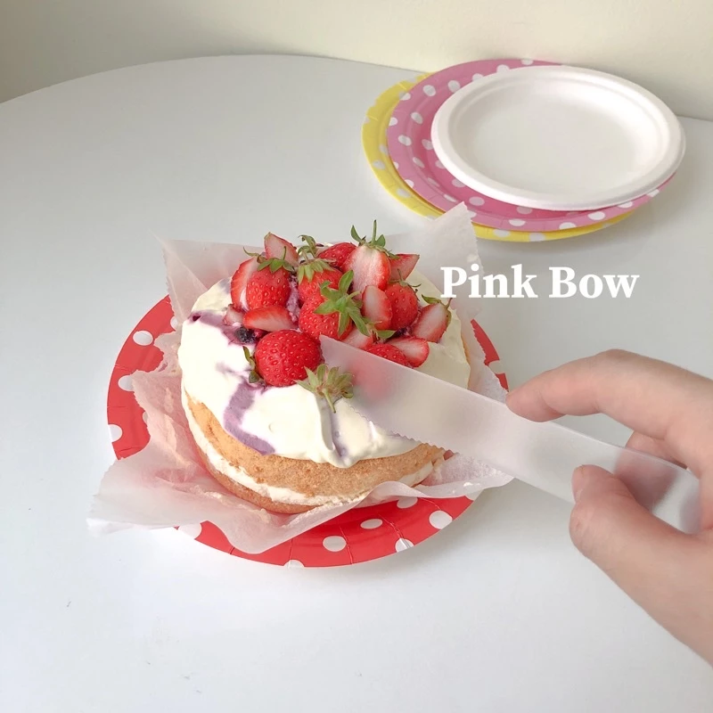 Dụng cụ cắt ăn bánh kem sinh nhật Nhựa/ Bã mía/ Giấy gồm Đồ cắt bánh/ Nĩa/ Dĩa ăn/ Chén/ Tô/ Muỗng/ Ống hút dùng 1 lần - 2