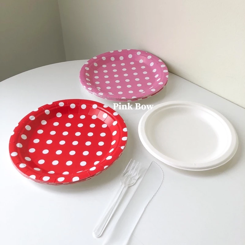 Dụng cụ cắt ăn bánh kem sinh nhật Nhựa/ Bã mía/ Giấy gồm Đồ cắt bánh/ Nĩa/ Dĩa ăn/ Chén/ Tô/ Muỗng/ Ống hút dùng 1 lần - 3