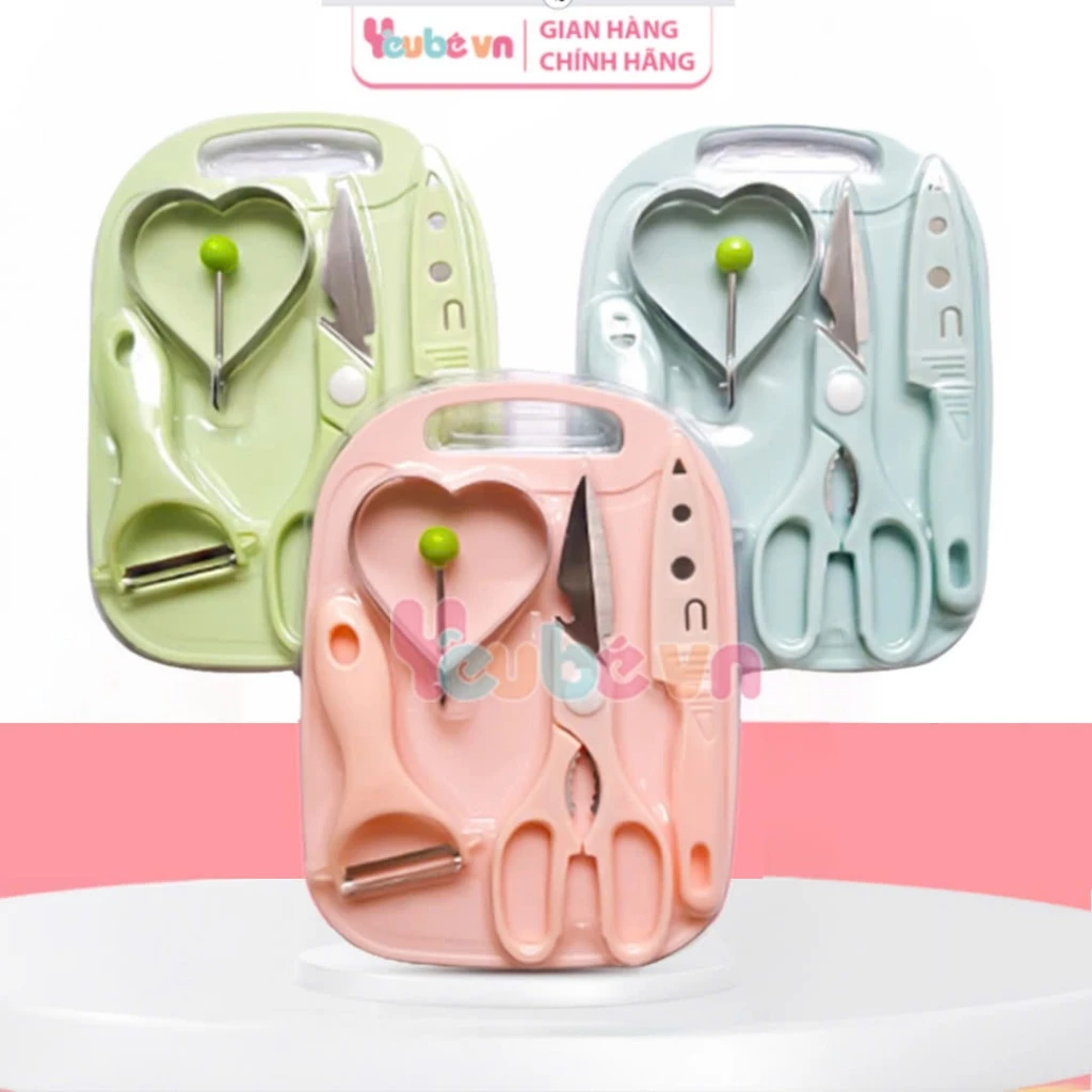 Bộ dao thớt bào chế biến ăn dặm kiểu nhật cho bé cao cấp YEUBEVN thớt dày, gọn tiện lợi