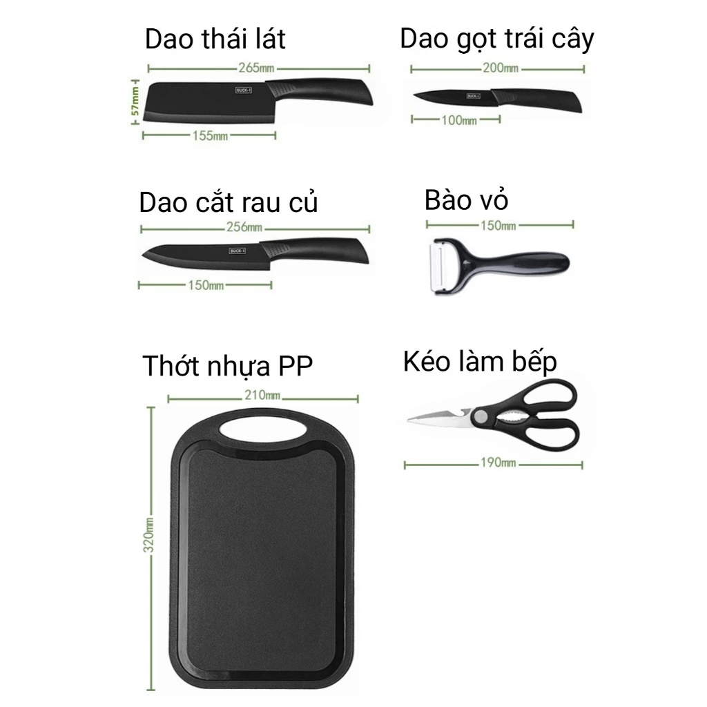 Bộ dao kéo thép đen 7 món có giá đỡ kèm thớt - 2