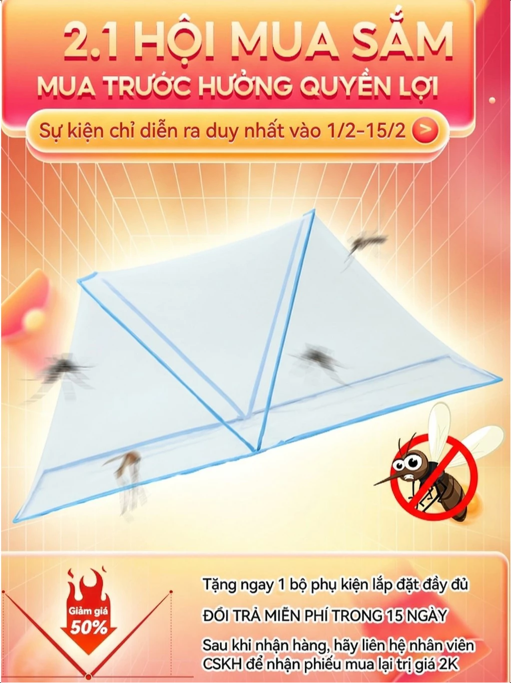 Màn chống muỗi khung vuông tự động gập gọn thông minh VOVOVA - Di động tiện dụng, phù hợp cả gia đình Tháo lắp dễ dàng - 2