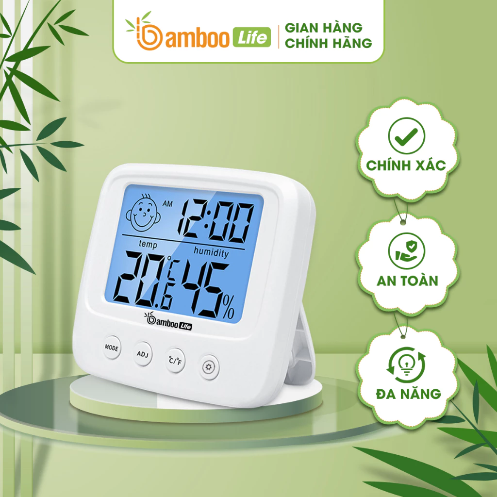 Nhiệt kế điện tử đo nhiệt độ phòng Bamboo Life ẩm kế 3 trong 1 đo độ ẩm phòng ngủ cho bé