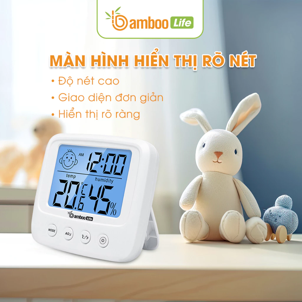 Nhiệt kế điện tử đo nhiệt độ phòng Bamboo Life ẩm kế 3 trong 1 đo độ ẩm phòng ngủ cho bé - 2