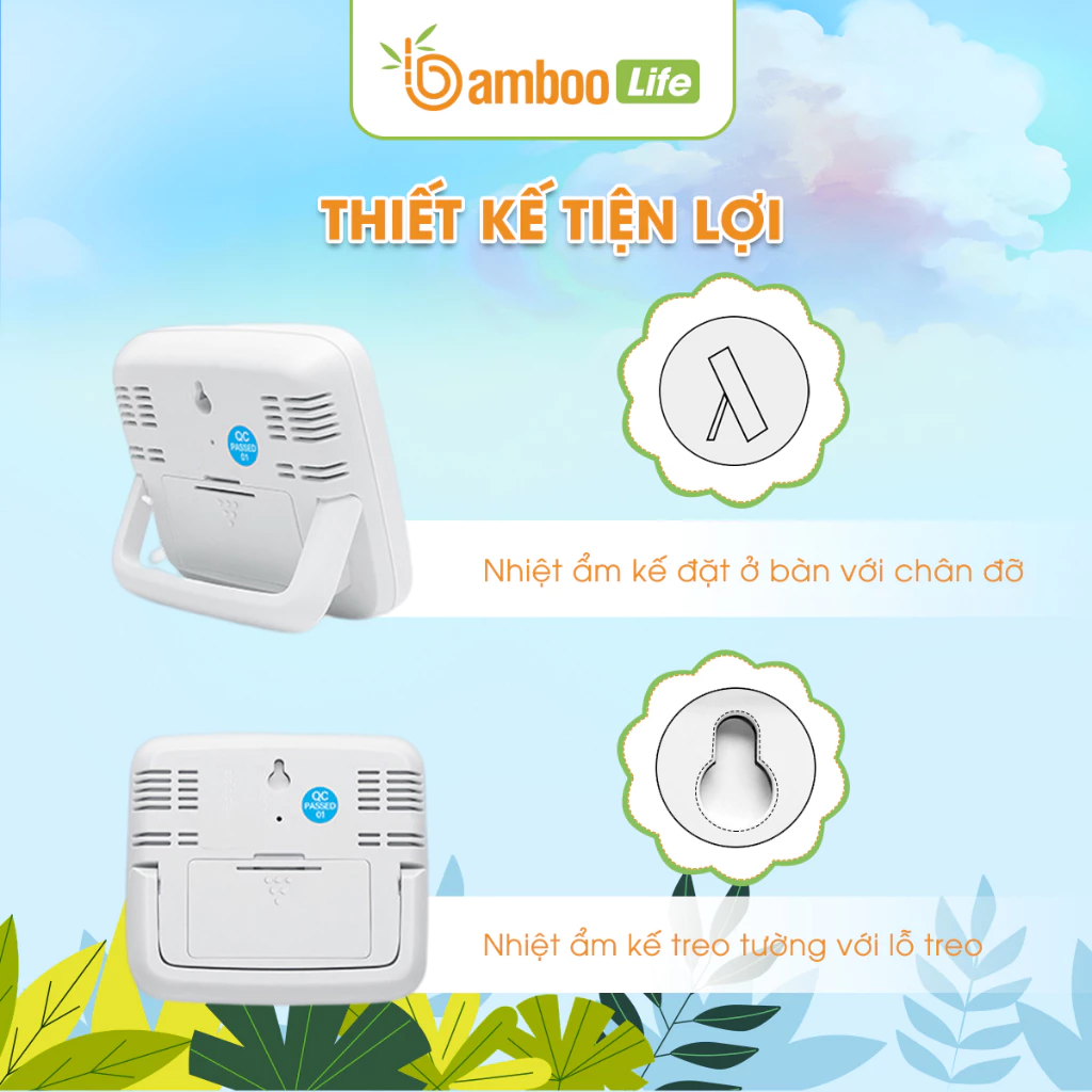 Nhiệt kế điện tử đo nhiệt độ phòng Bamboo Life ẩm kế 3 trong 1 đo độ ẩm phòng ngủ cho bé - 4