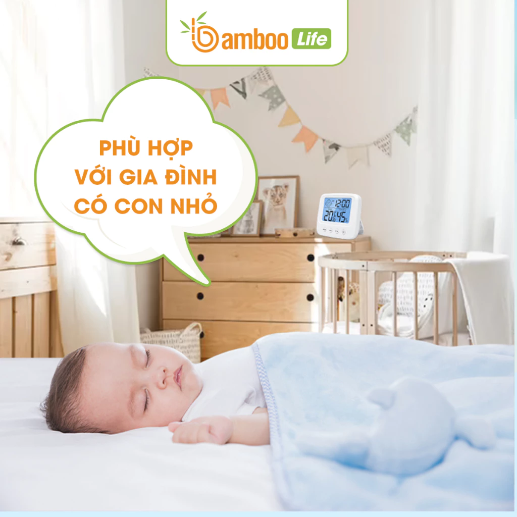 Nhiệt kế điện tử đo nhiệt độ phòng Bamboo Life ẩm kế 3 trong 1 đo độ ẩm phòng ngủ cho bé - 5