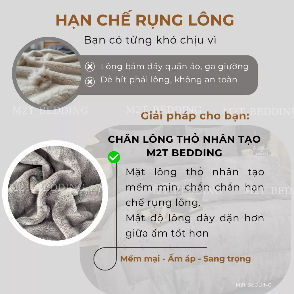 Chăn lông thỏ M2T BEDDING cao cấp kích thước 2mx2m2 nặng 4kg - chăn mùa đông sang trọng, cao cấp - 2