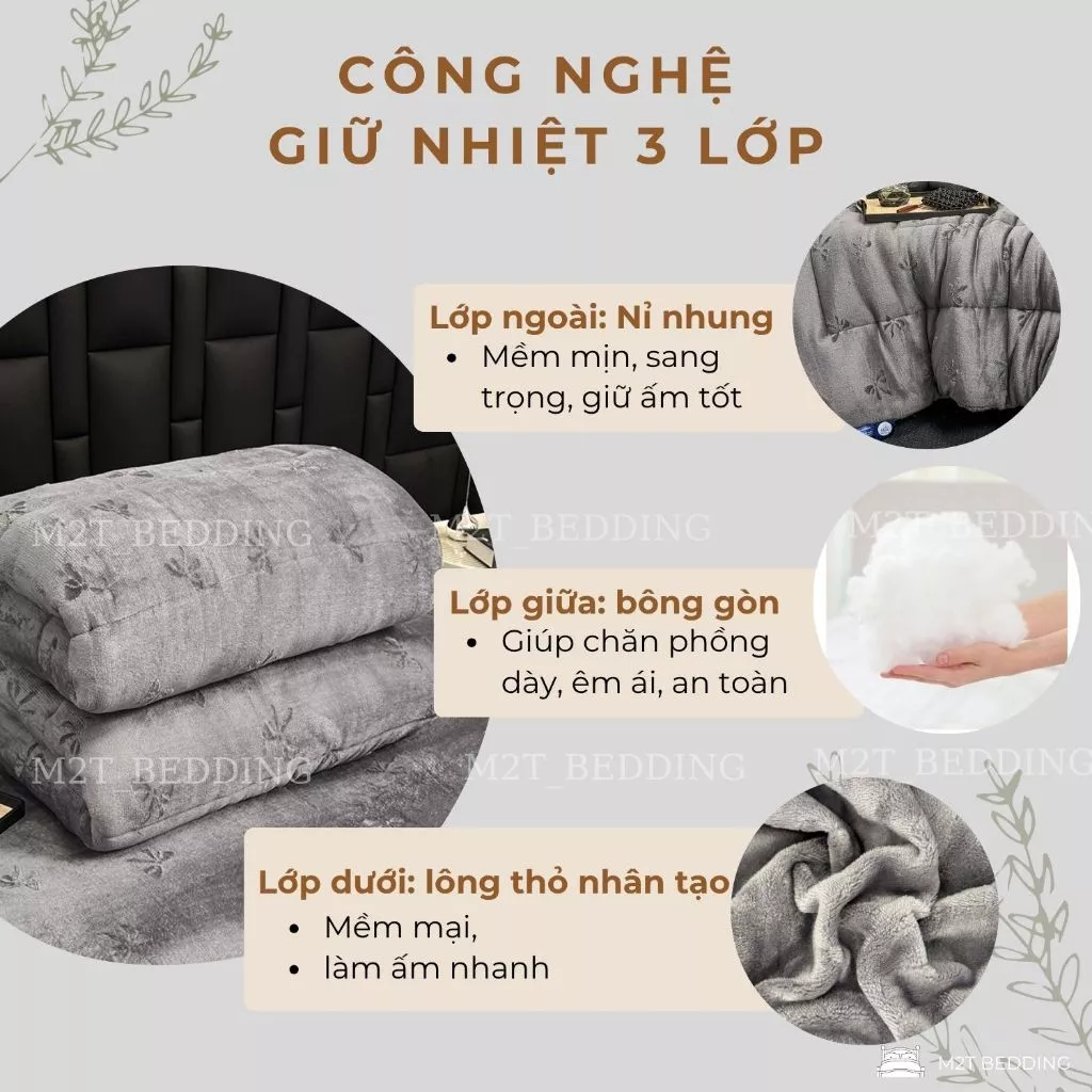 Chăn lông thỏ M2T BEDDING cao cấp kích thước 2mx2m2 nặng 4kg - chăn mùa đông sang trọng, cao cấp - 3