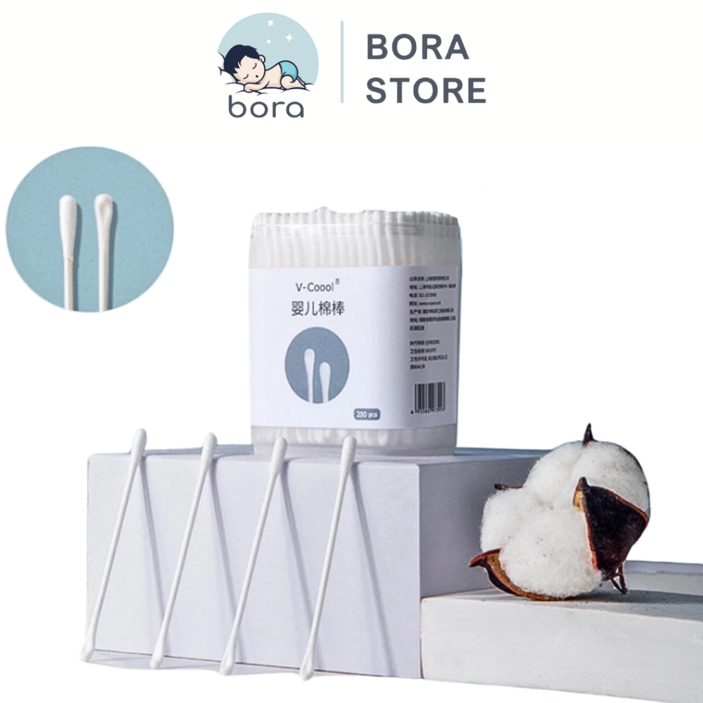 Tăm bông cho bé sơ sinh V-Coool, hộp 200/400 que