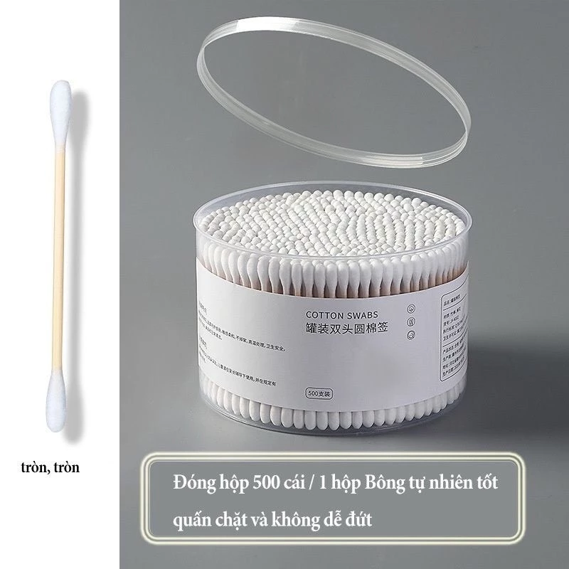 Hộp 500 tăm bông ráy tai, thân tăm gỗ 2 đầu chất liệu bông COTTON được khử khuẩn , chăm sóc tai an toàn 88475 - 2