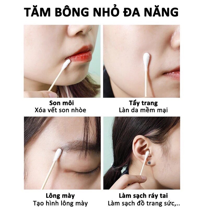 Hộp 500 tăm bông ráy tai, thân tăm gỗ 2 đầu chất liệu bông COTTON được khử khuẩn , chăm sóc tai an toàn 88475 - 3
