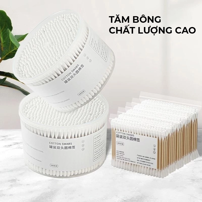 Hộp 500 tăm bông ráy tai, thân tăm gỗ 2 đầu chất liệu bông COTTON được khử khuẩn , chăm sóc tai an toàn 88475 - 5