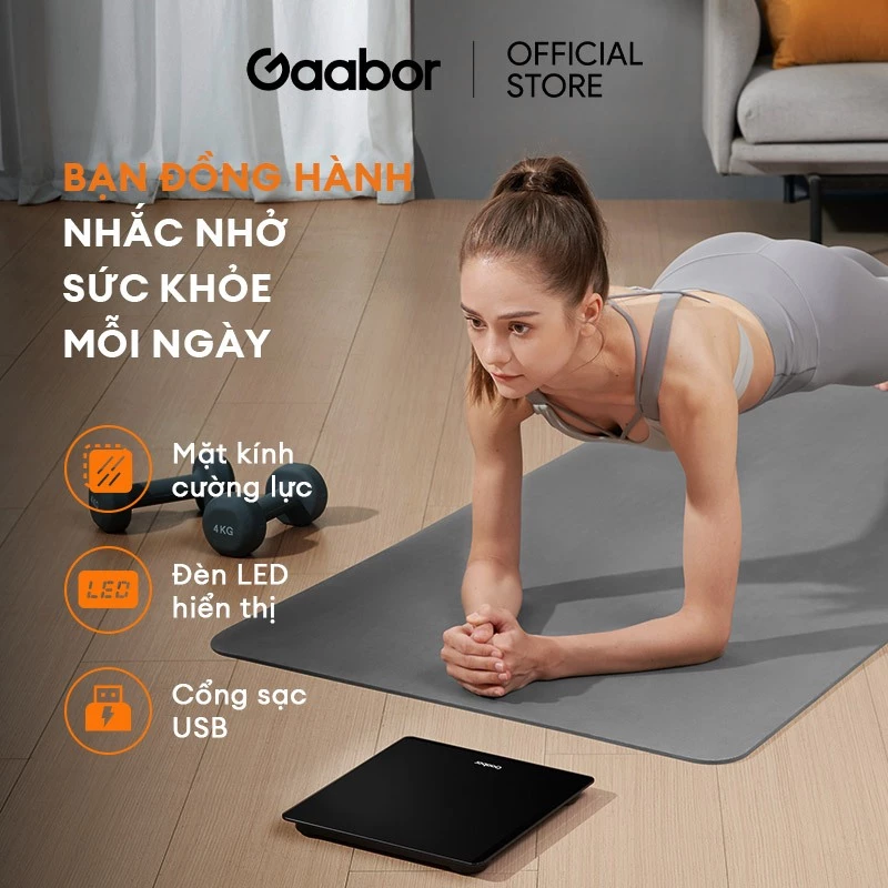 Cân sức khỏe điện tử Gaabor GWS-M01A thông minh màn hình LED kèm dây sạc micro USB và thước dây - 2