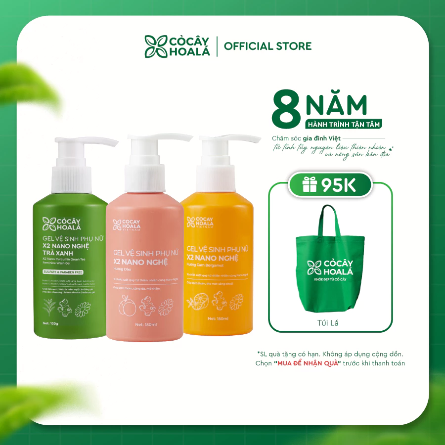 Dung Dịch Vệ Sinh Cỏ Cây Hoa Lá Gel x2 Nano Nghệ Làm Sạch Ngừa Vi Khuẩn 150ml Cho Mẹ Bầu