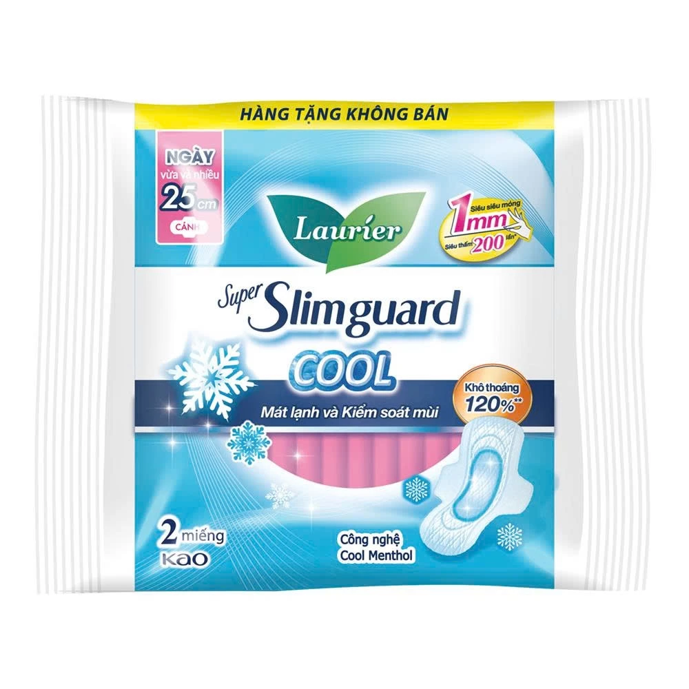 [Quà tặng không bán] Băng vệ sinh Laurier siêu mỏng mát lạnh 25cm 2 miếng