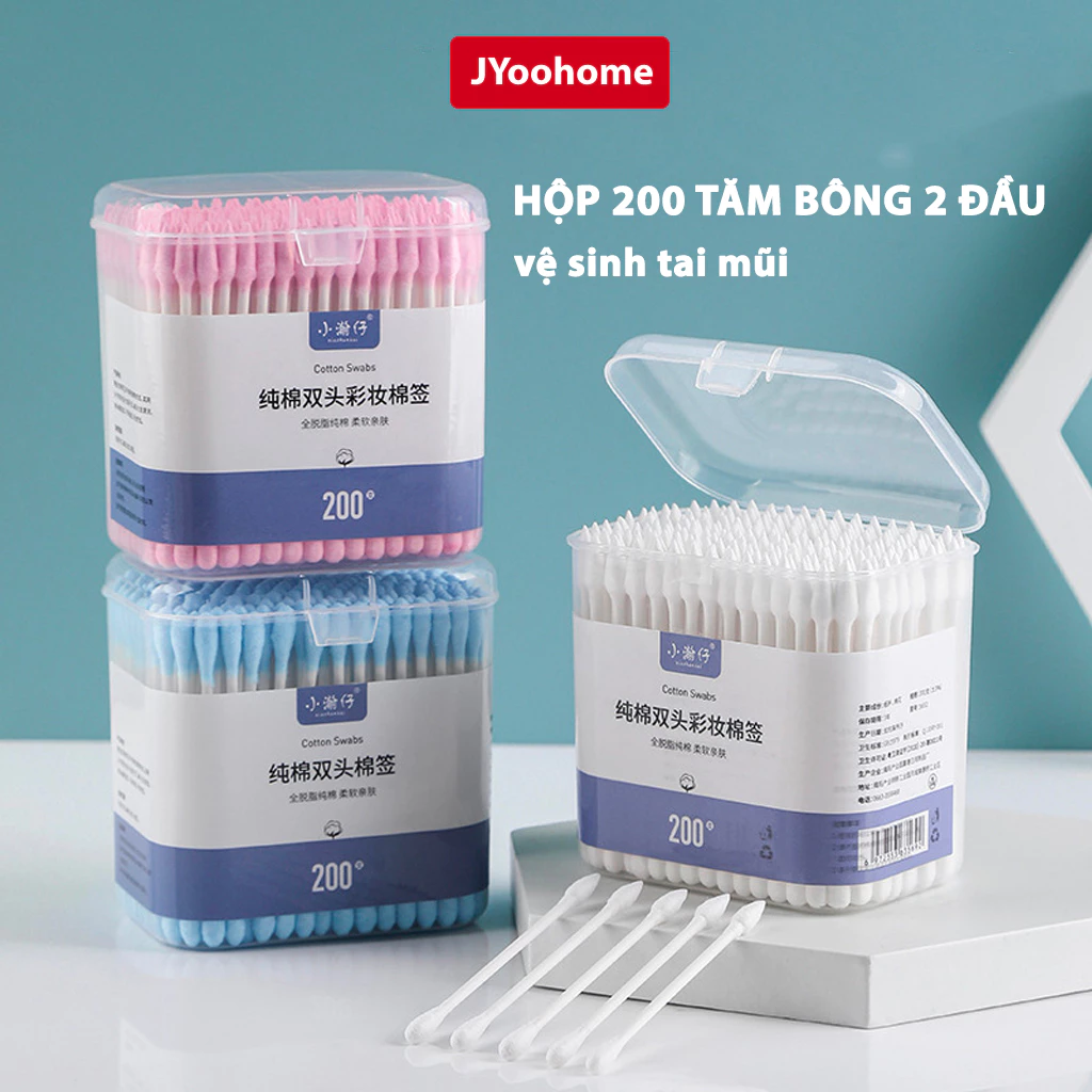 Hộp 200/400 Tăm Bông 2 Đầu JYoohome Vệ Sinh Tai Mũi Tẩy Trang Kháng Khuẩn Dùng Cho Bé Trẻ Sơ Sinh