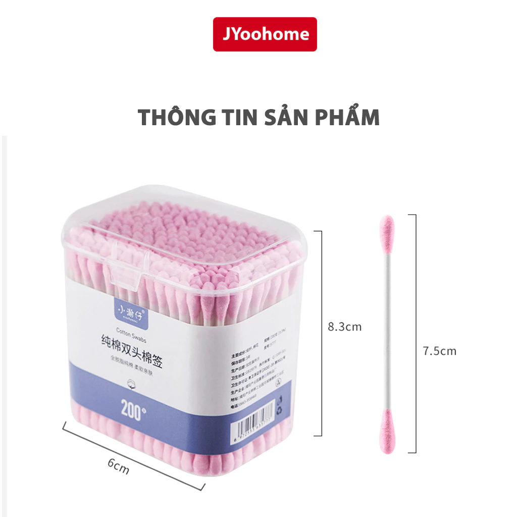 Hộp 200/400 Tăm Bông 2 Đầu JYoohome Vệ Sinh Tai Mũi Tẩy Trang Kháng Khuẩn Dùng Cho Bé Trẻ Sơ Sinh - 4