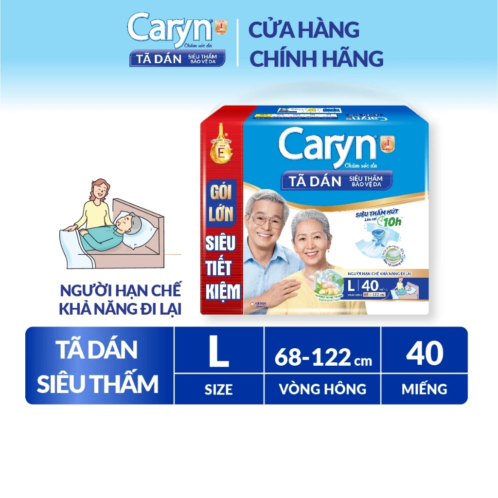 Tã/Bỉm dán người lớn siêu thấm Caryn dành cho người hạn chế khả năng đi lại Size L (8/10/20/40pcs)(tặng miếng ngẫunhiên) - 3
