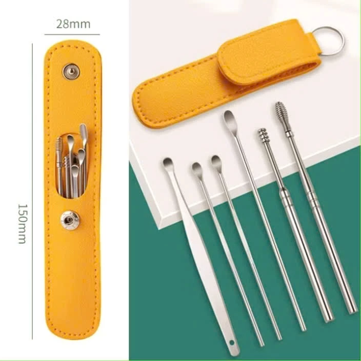 SET 6 Dụng Cụ Lấy Ráy Tai Bằng Thép Không Gỉ Kèm Túi Đựng Dụng Cụ Vệ Sinh Tai Dành Cho Gia Đình - 2