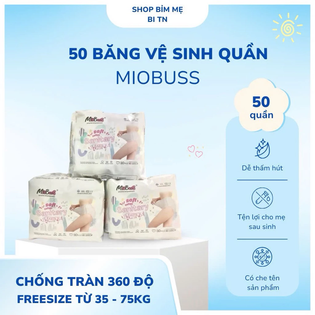 [ CÓ CHE TÊN ]50 BĂNG VỆ SINH QUẦN MIOBUSS FREESIZE TỪ 35KG-85kg MẶC THOẢI MÁI