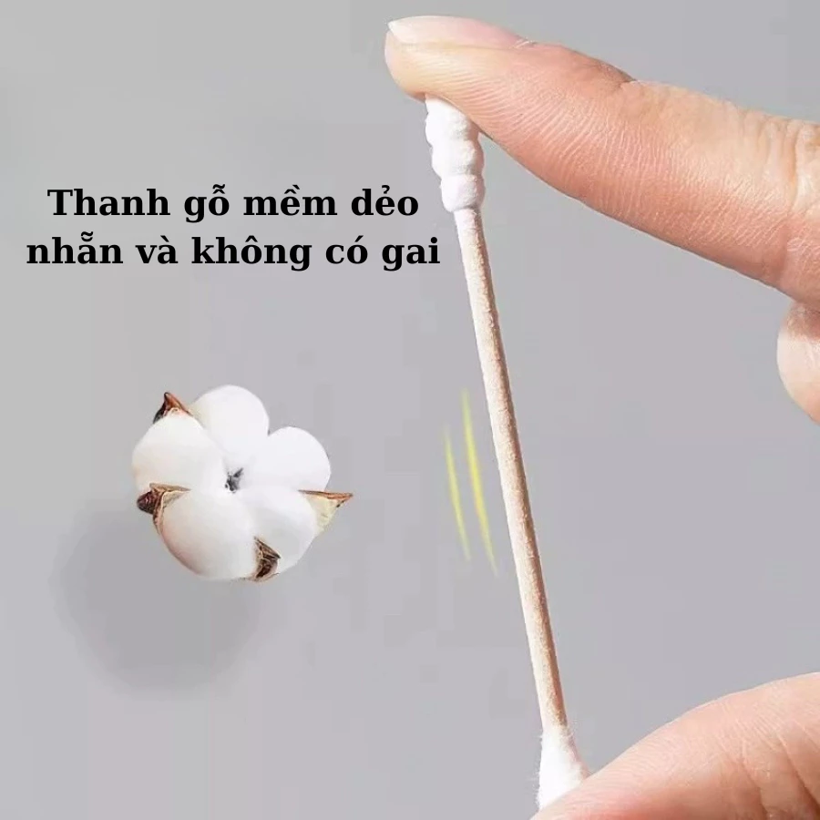 Combo 3 hộp tăm bông ráy tai chất liệu bông COTTON, thân gỗ 2 đầu cứng cáp,bông cotton mềm mại. - 2