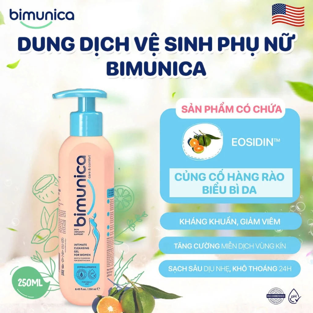 Dung Dịch Vệ Sinh Phụ Nữ Bimunica Cao Cấp 250ml - Ngăn Mùi, Cân Bằng PH, Gel Dịu Nhẹ - 3