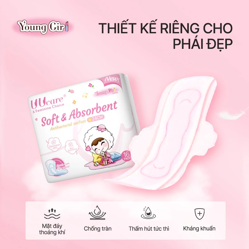 [Combo 5 gói] Băng Vệ Sinh UUcare Singapore Young Girl Kháng Khuẩn 24cm 16 Miếng - 2