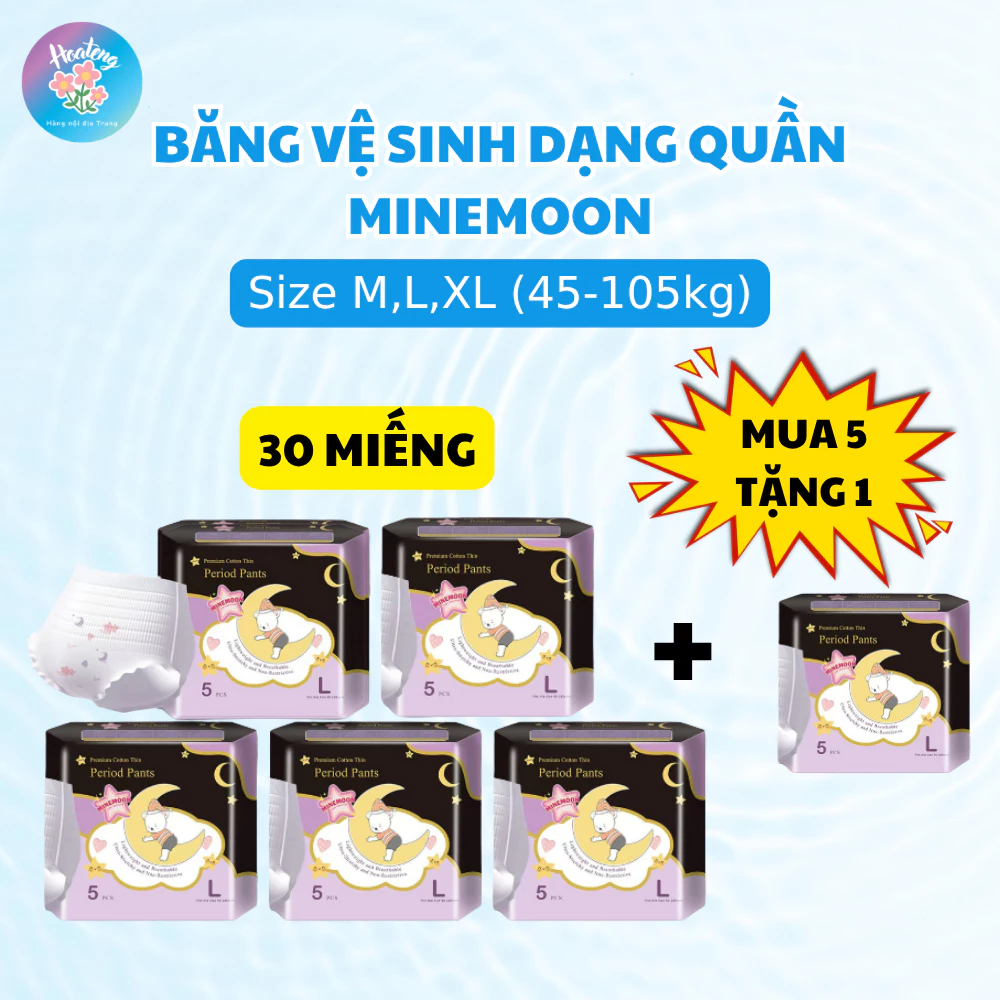 Mua 5 tặng 1 (30 miếng) Băng vệ sinh dạng quần Minemoon chống tràn ban đêm