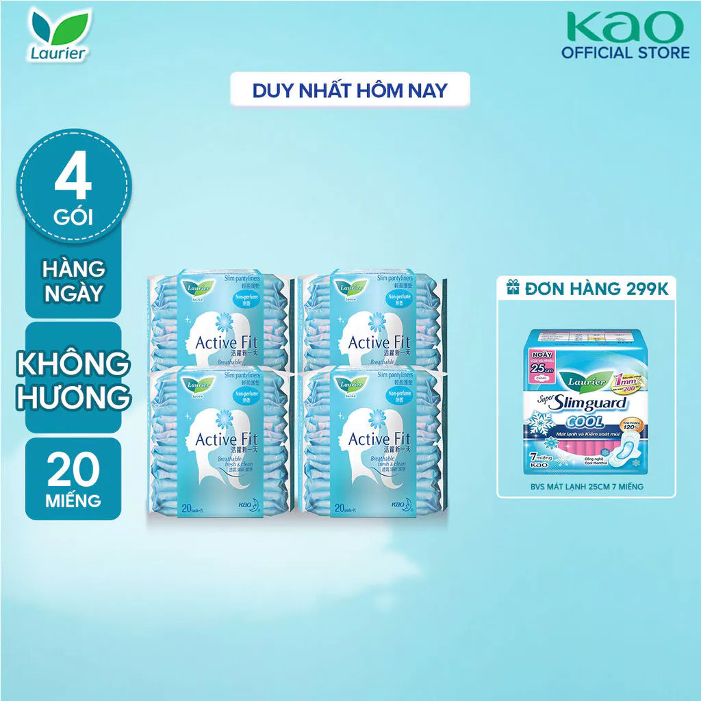Combo 4 Băng vệ sinh hàng ngày Laurier Active Fit mềm mịn khô thoáng 20 miếng