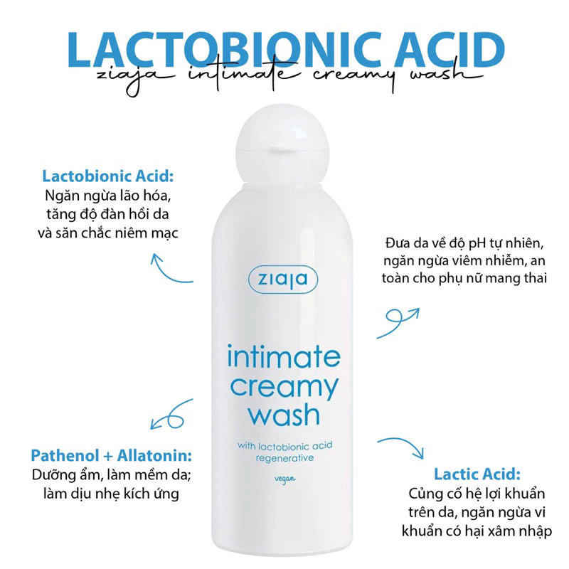 Dung Dịch Vệ Sinh Phụ Nữ Intimate With Lactobionic Acid ZIAJA Giúp Khử Mùi, Tăng Đàn Hồi Cho Da 200ml - 3