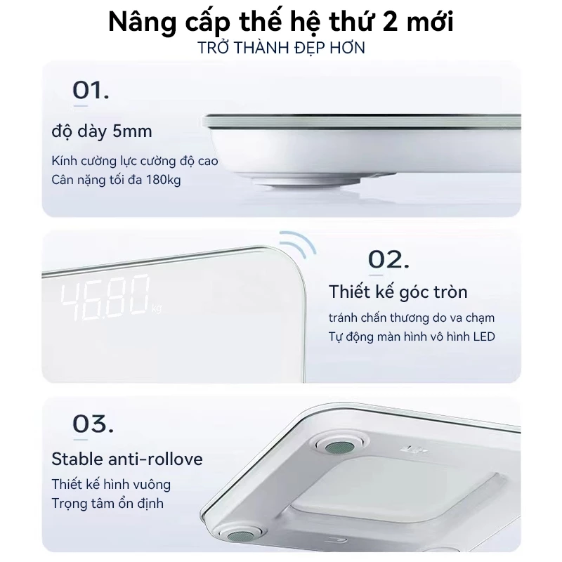 Cân Điện Tử Sức Khỏe Lenovo Chịu Tải 180KG Màn Hình Số LED Cân Chính Xác Thiết Kế Nhỏ Gọn Cho Gia Đình - 4
