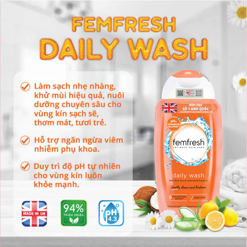 Dung Dịch Vệ Sinh Phụ Nữ Femfresh Daily Intimate Wash 250ml Anh Quốc - 5
