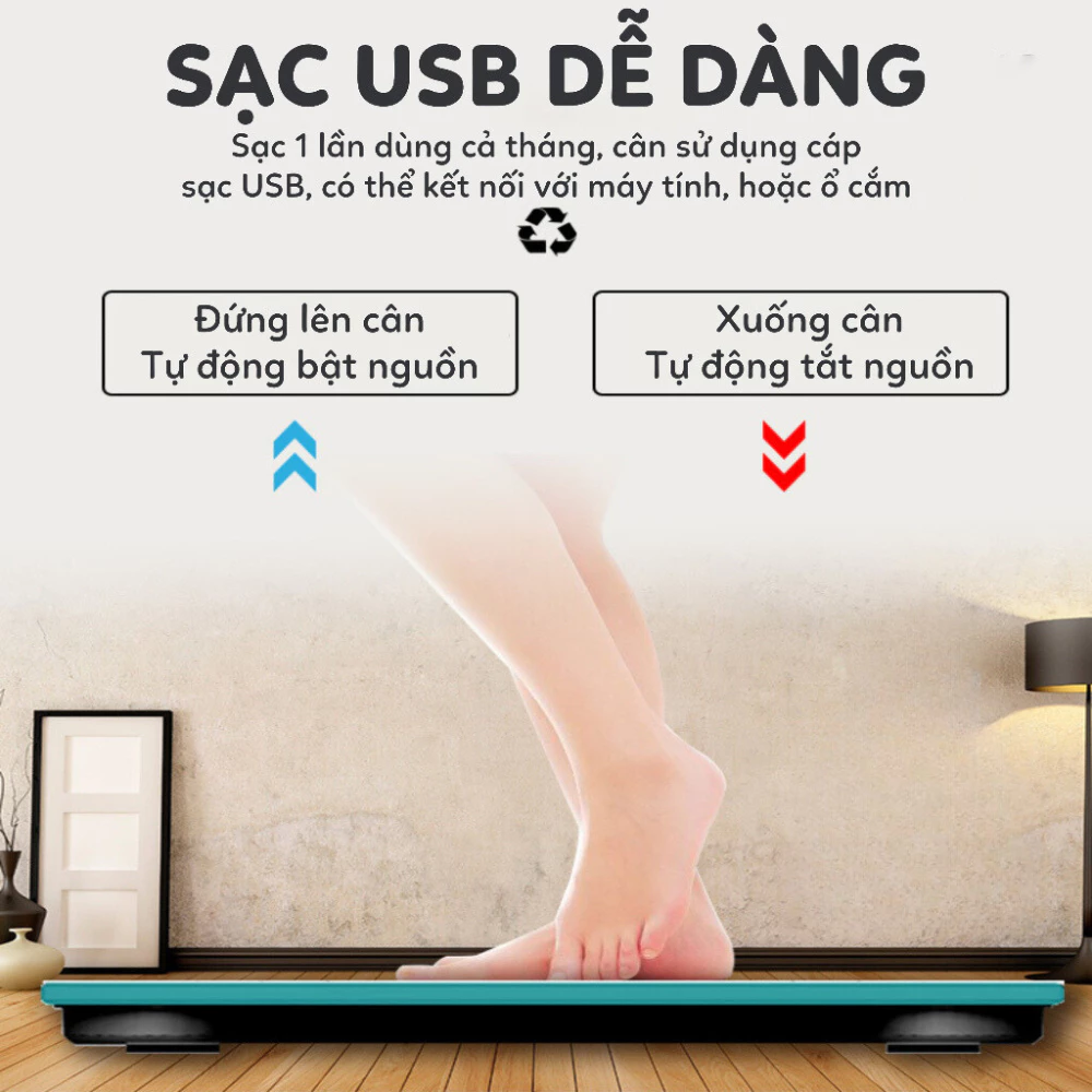 Cân Sức Khỏe Điện Tử Thông Minh Bluetooth Phân Tích Chỉ Số Cơ Thể – Sạc USB, Tải Trọng 180kg - 3