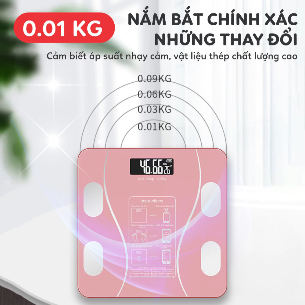 Cân Sức Khỏe Điện Tử Thông Minh Bluetooth Phân Tích Chỉ Số Cơ Thể – Sạc USB, Tải Trọng 180kg - 4