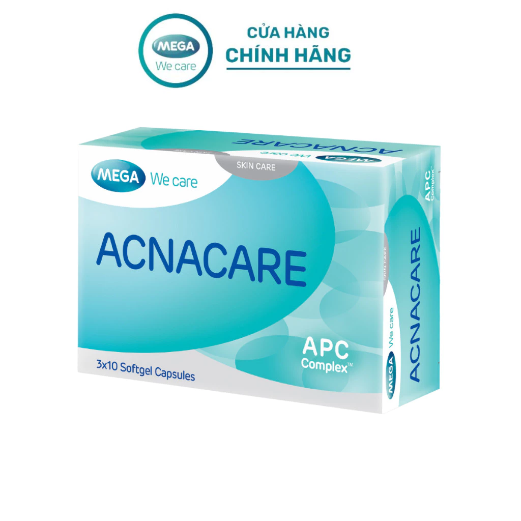 Viên uống giảm mụn, giảm nhờn - Kẽm, Crôm, D.Salina, Vitamin C, Vitamin E - ACNACARE Mega We Care (30 viên)