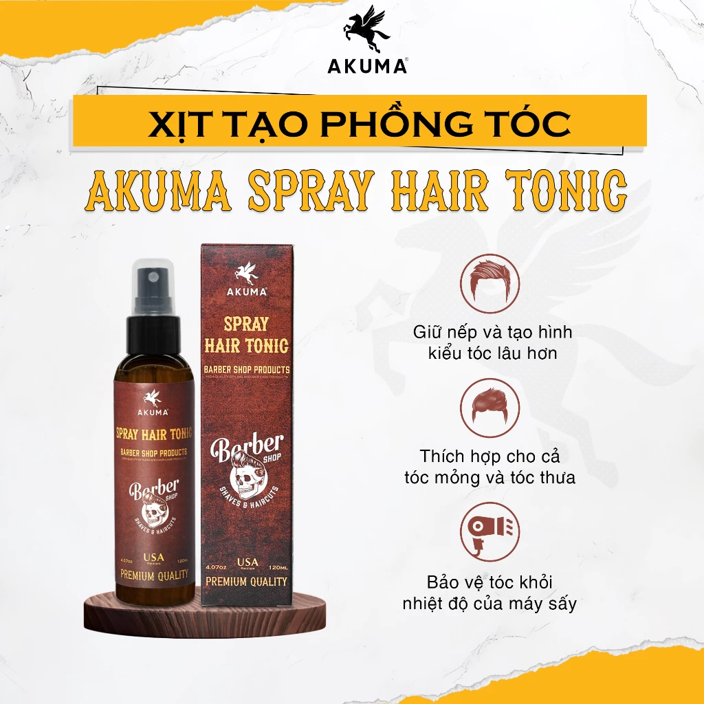Xịt tạo phồng tóc AKUMA SPRAY HAIR TONIC tạo độ phồng tự nhiên, không nặng, bết tóc