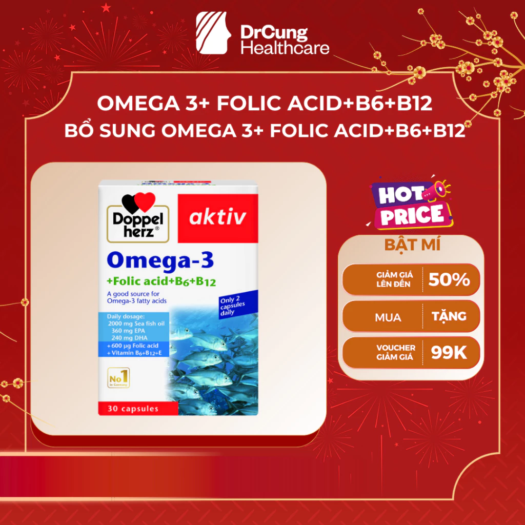 Dầu Cá Omega 3 Doppelherz - Bổ Sung Omega 3, Acid Folic, Duy Trì Sức Khỏe Tim Mạch (30V)