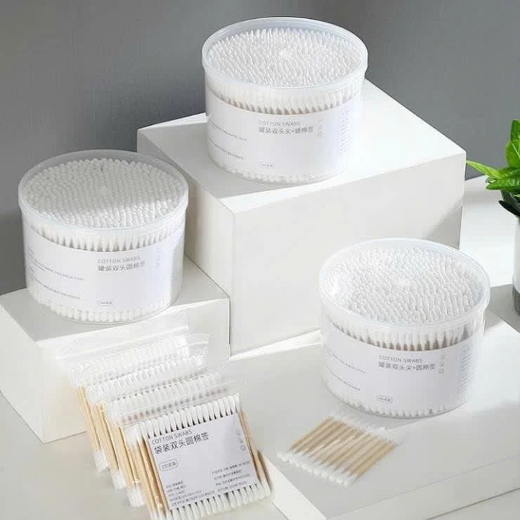 (Combo 3 ) Hộp 500 Tăm Bông Thân Gỗ Ngoáy Tai Người Lớn 2 Đầu Vệ Sinh Tai Đa Năng An Toàn Tiện Lợi - 2
