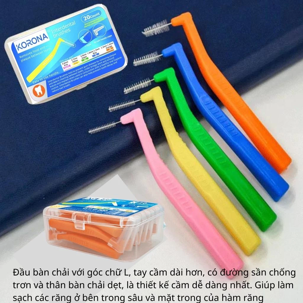 Set 10 bàn chải kẽ vệ sinh răng niềng Korona, tăm nha khoa bàn chải kẽ răng vệ sinh răng miệng chữ L