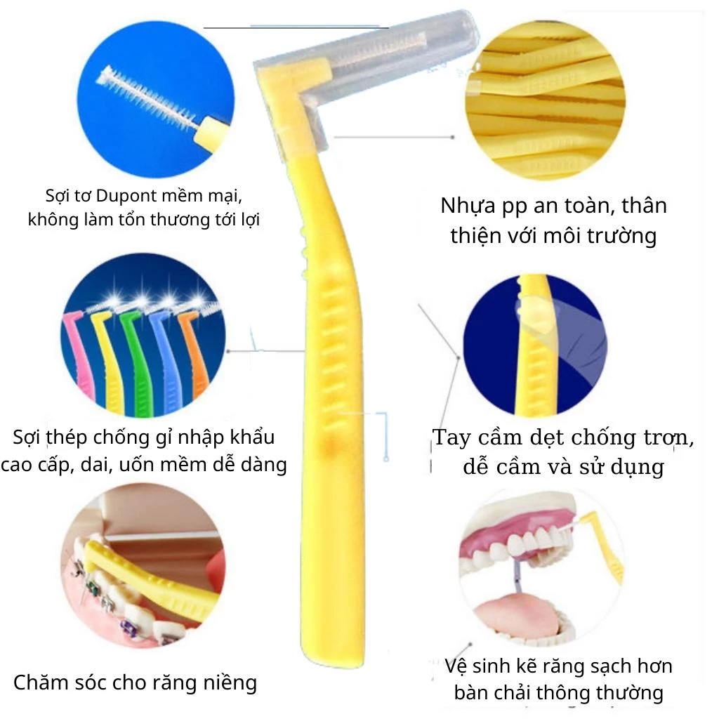 Set 10 bàn chải kẽ vệ sinh răng niềng Korona, tăm nha khoa bàn chải kẽ răng vệ sinh răng miệng chữ L - 5