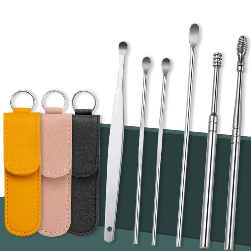 Bộ Dụng Cụ Lấy Ráy Tay Làm Sạch Ráy Tai 6 Món Làm Bằng Thép Kèm Túi Đựng Tiện Dụng