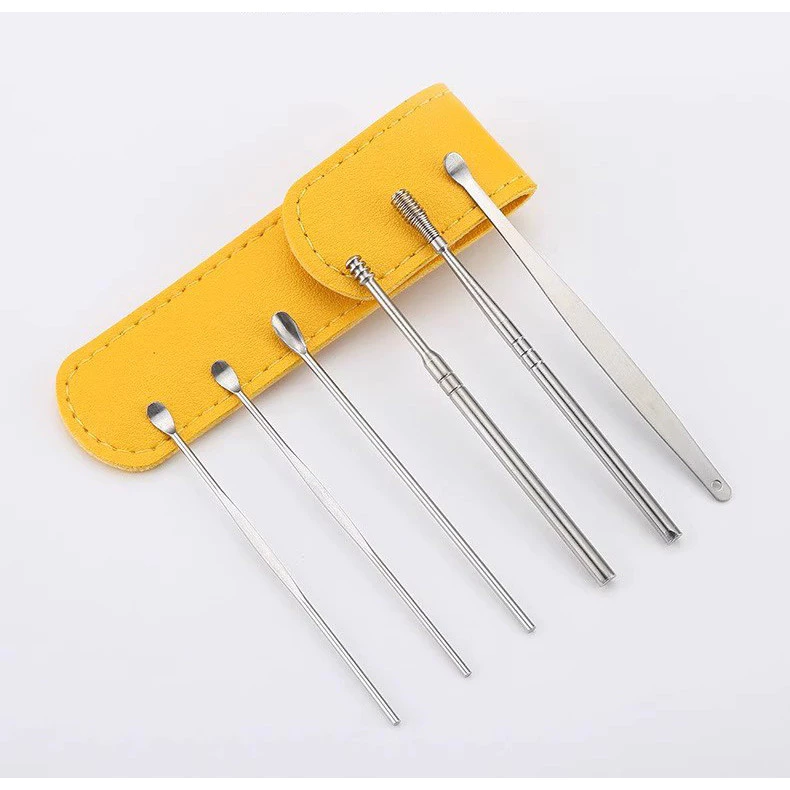 Bộ Dụng Cụ Lấy Ráy Tay Làm Sạch Ráy Tai 6 Món Làm Bằng Thép Kèm Túi Đựng Tiện Dụng - 4