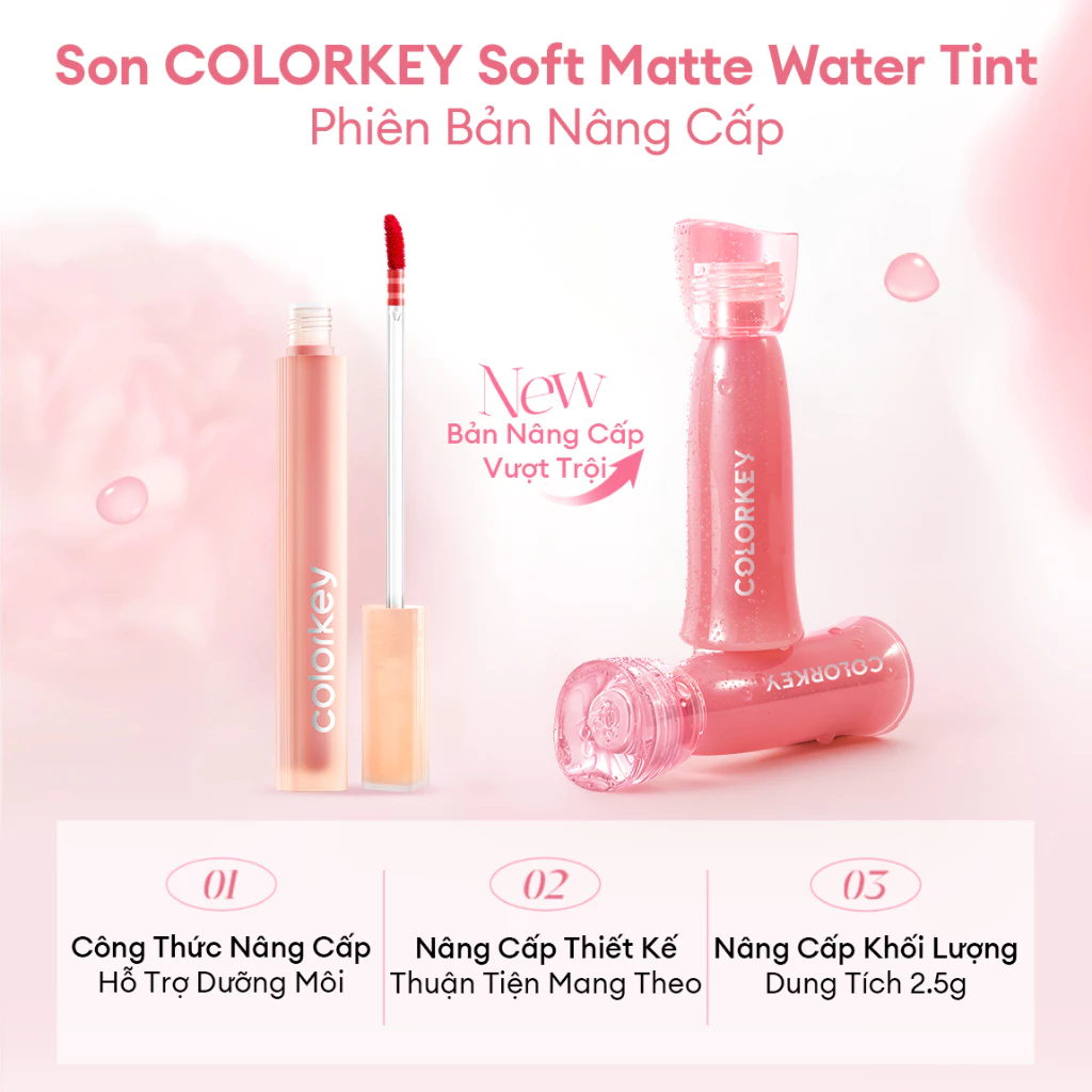 Son COLORKEY Watery Tint, Lì Mịn Nhẹ Môi, Không Dính, Lâu Trôi, Dưỡng Ẩm, Son Môi Lì 2.5g - 2