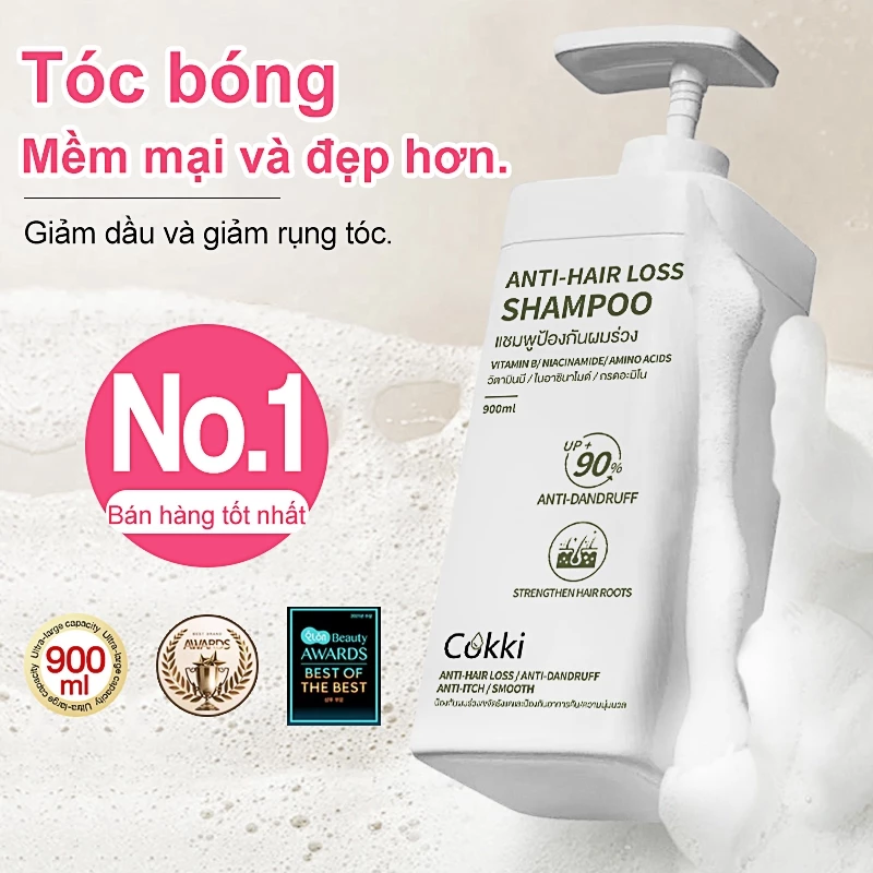 Dầu Gội Hàn Quốc Cokki Keratin 900ml - Ngăn Rụng Tóc & Giảm Gàu - Phục Hồi Tóc Hư Tổn, Dưỡng Tóc Chắc Mượt - Quà Tặng Kèm Hấp Dẫn - 2