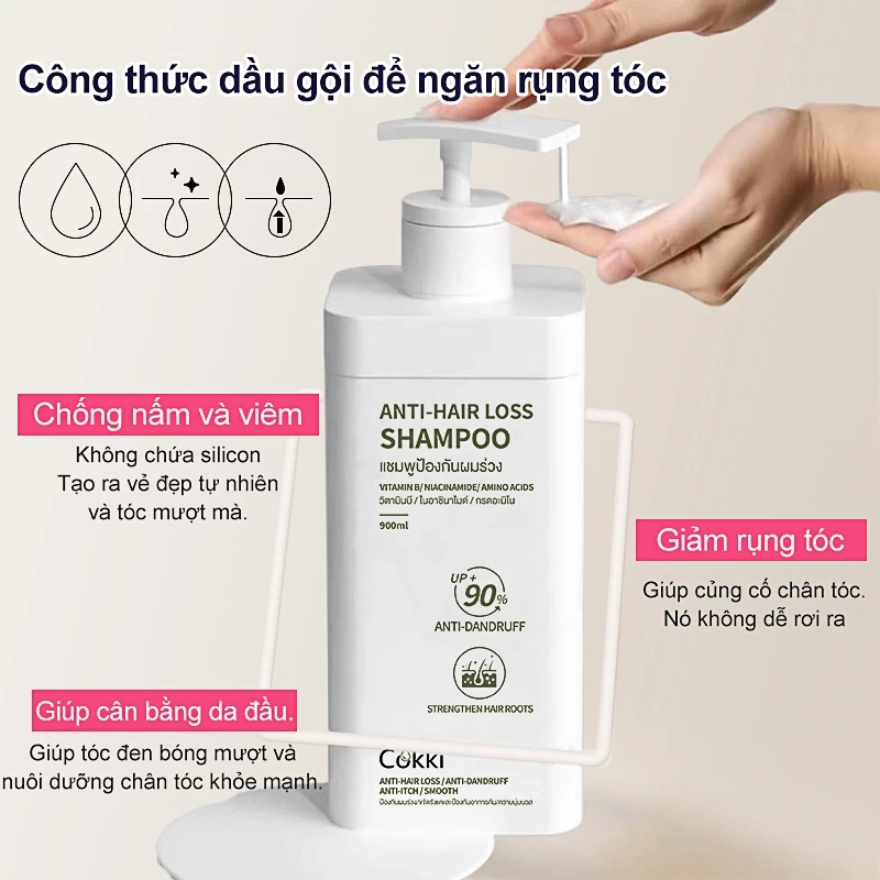 Dầu Gội Hàn Quốc Cokki Keratin 900ml - Ngăn Rụng Tóc & Giảm Gàu - Phục Hồi Tóc Hư Tổn, Dưỡng Tóc Chắc Mượt - Quà Tặng Kèm Hấp Dẫn - 3