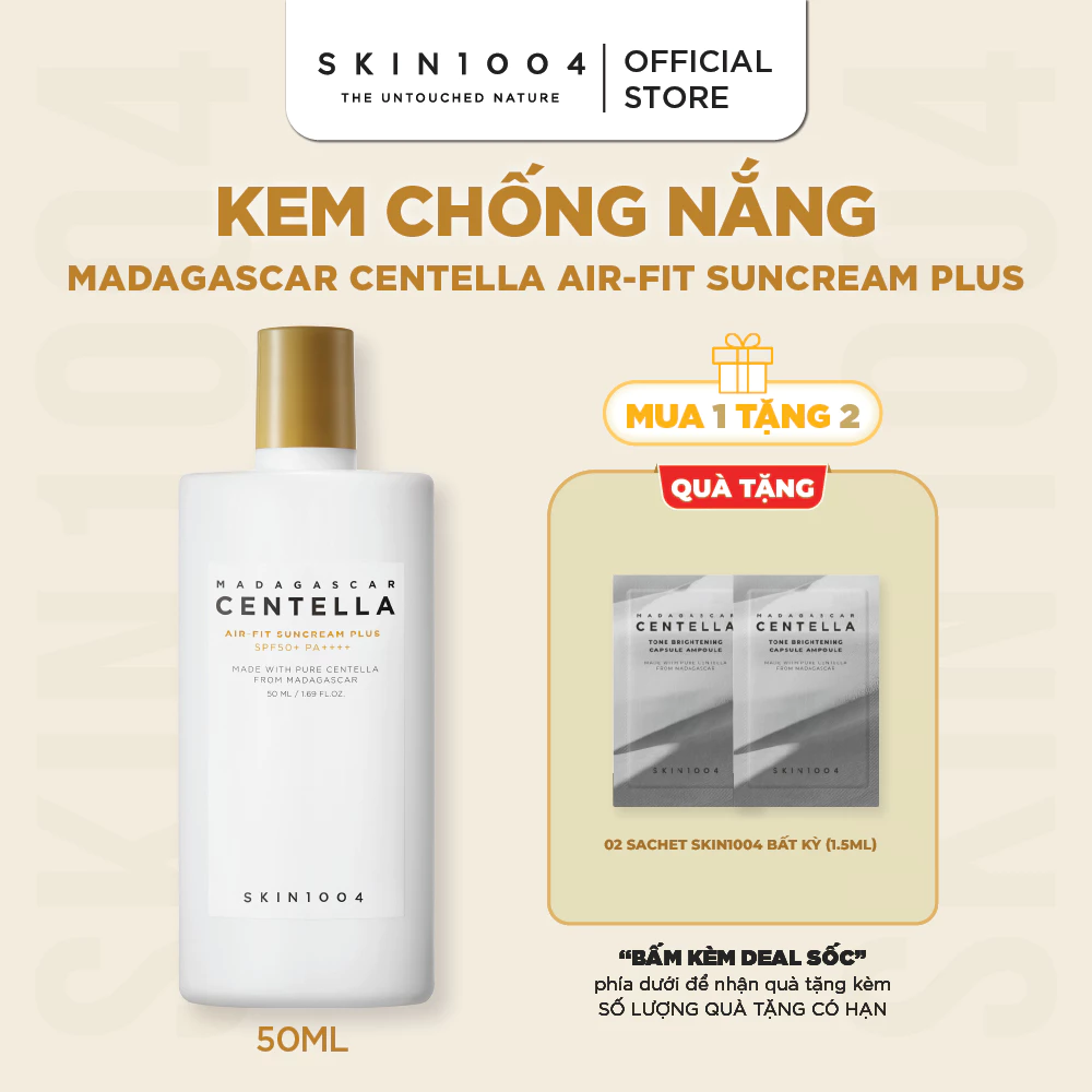 Kem chống nắng vật lí SKIN1004 Madagascar Centella Air-Fit SunCream Plus SPF50+ PA++++ 50ml