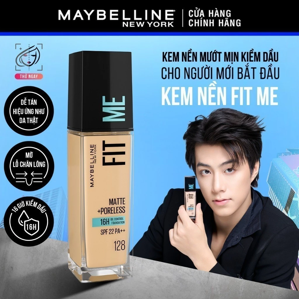 Kem Nền Mịn Nhẹ Kiềm Dầu 16H Fit Me Maybelline Matte + Poreless Liquid Foundation Dành Cho Da Dầu và Da Thường 30ml