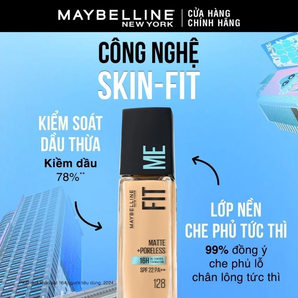 Kem Nền Mịn Nhẹ Kiềm Dầu 16H Fit Me Maybelline Matte + Poreless Liquid Foundation Dành Cho Da Dầu và Da Thường 30ml - 5