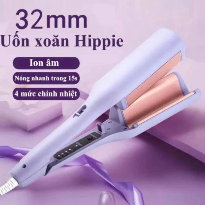 Máy Uốn Tóc Xoăn Hippie Sóng Nước 32mm Chất Liệu Gốm Sứ Cao Cấp - Máy Dập Xù Làm Tóc Xoăn 32mm Tiện Lợi - 2