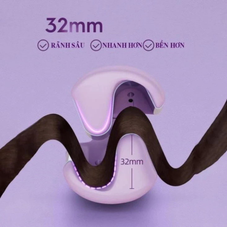 Máy Uốn Tóc Xoăn Hippie Sóng Nước 32mm Chất Liệu Gốm Sứ Cao Cấp - Máy Dập Xù Làm Tóc Xoăn 32mm Tiện Lợi - 3